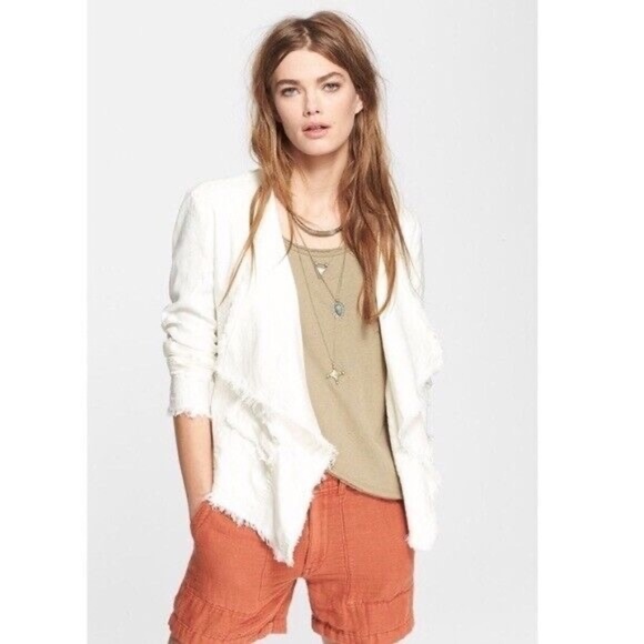 FREE PEOPLE Linen Raw Femme Draped Jacket Off-White Eggshell Cream X-Small - Picture 5 of 14